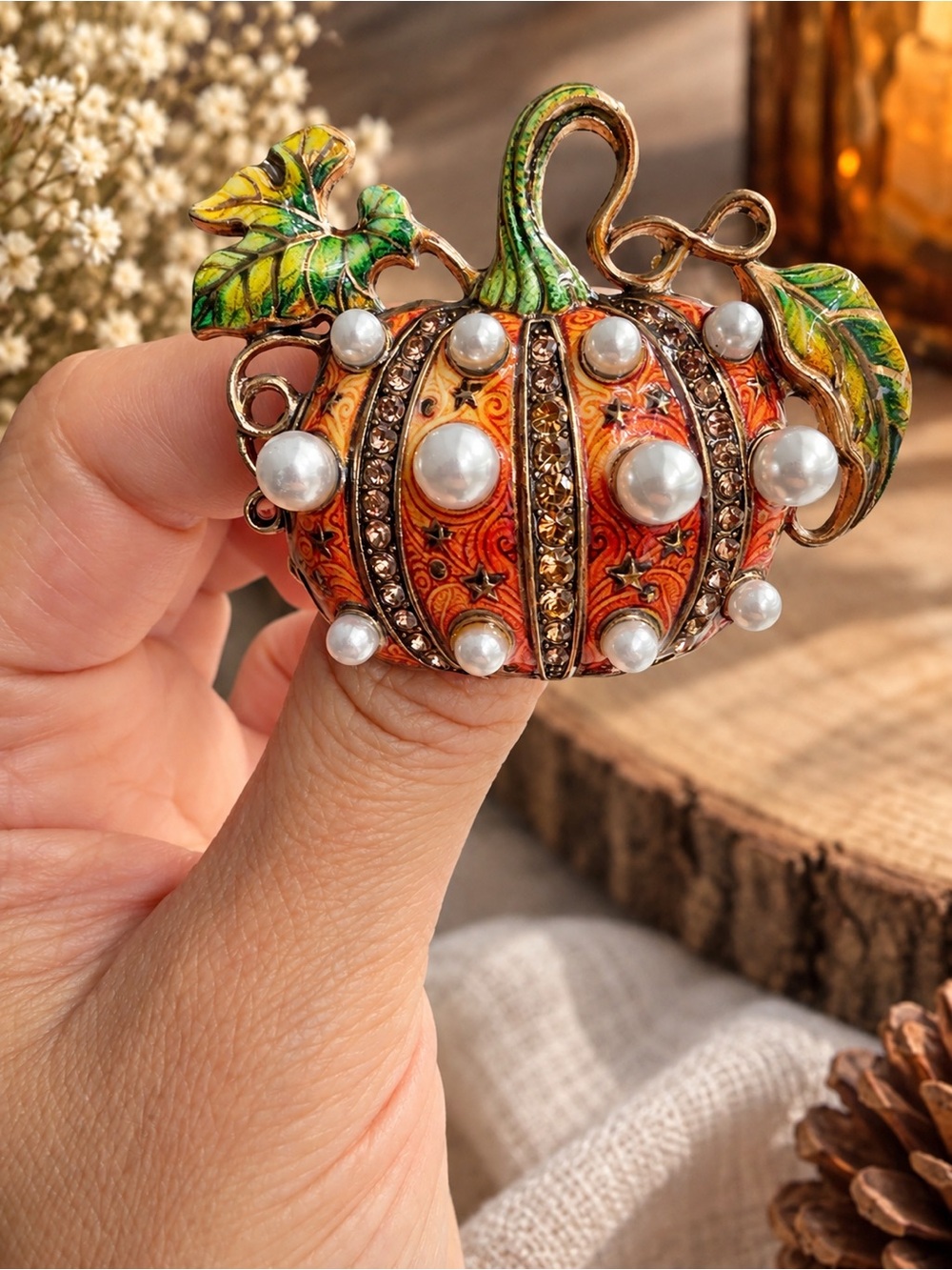Cute Pearl Pumpkin Brooch